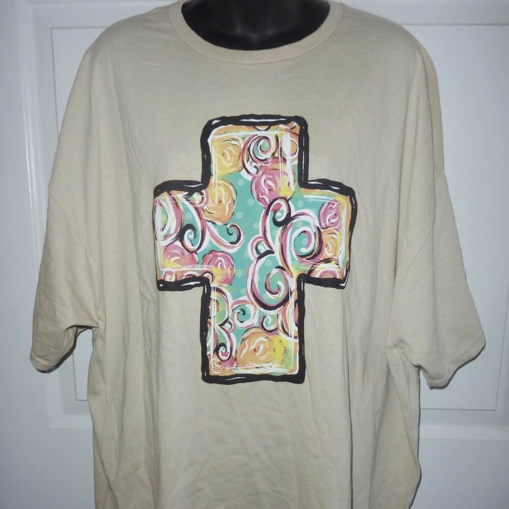 NWT Delta Apparel Pre-Shrunk Cotton T Shirt With Beautiful Cross 3X Plus